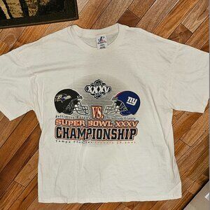 2001 NFL Super Bowl XXXV Baltimore Ravens vs NY Giants T-Shirt NWOT Men’s Sz XXL